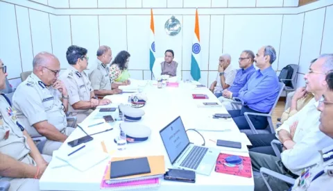 Chief Minister Shri Mohan Charan Majhi is reviewing law and order and anti-Naxal measures at Lok Seva Bhawan