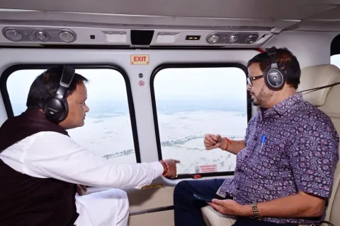CM Mohan Charan Majhi Conducts Aerial Survey of Cyclone and Flood-Hit Areas in Gajapati and Ganjam, Directs Swift Relief Operations