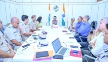Chief Minister Shri Mohan Charan Majhi is reviewing law and order and anti-Naxal measures at Lok Seva Bhawan