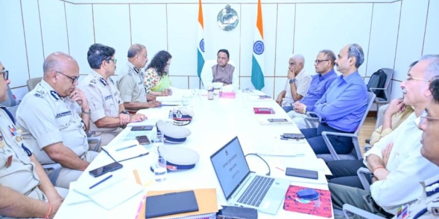 Chief Minister Shri Mohan Charan Majhi is reviewing law and order and anti-Naxal measures at Lok Seva Bhawan